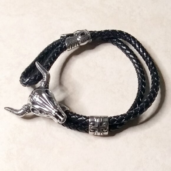 Upscale! Stainless Steel Cow Skull Leather Slider Bracelet! Calling all Cowgirls - Picture 1 of 12